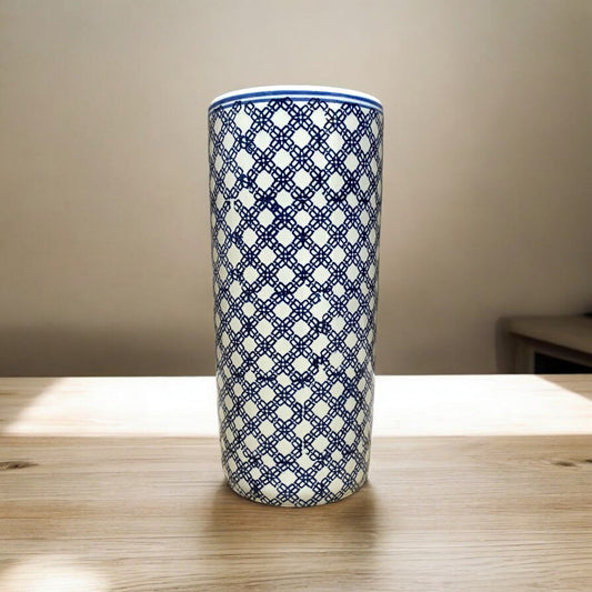 Classic Ceramic Blue & White Umbrella Design round Stand for Office, Home Decor