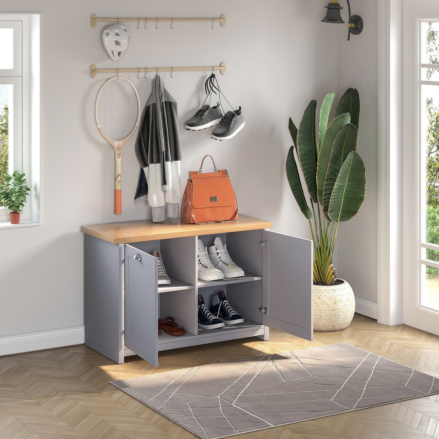HOMCOM Shoe Cabinet 4Storage Units Wood Effect Top Entryway Livingroom Furniture