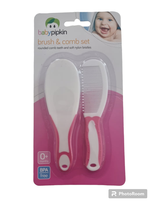 Baby Hair Brush and Comb Set Soft Gentle Pink or Blue Rounded Comb Teeth 0+ M