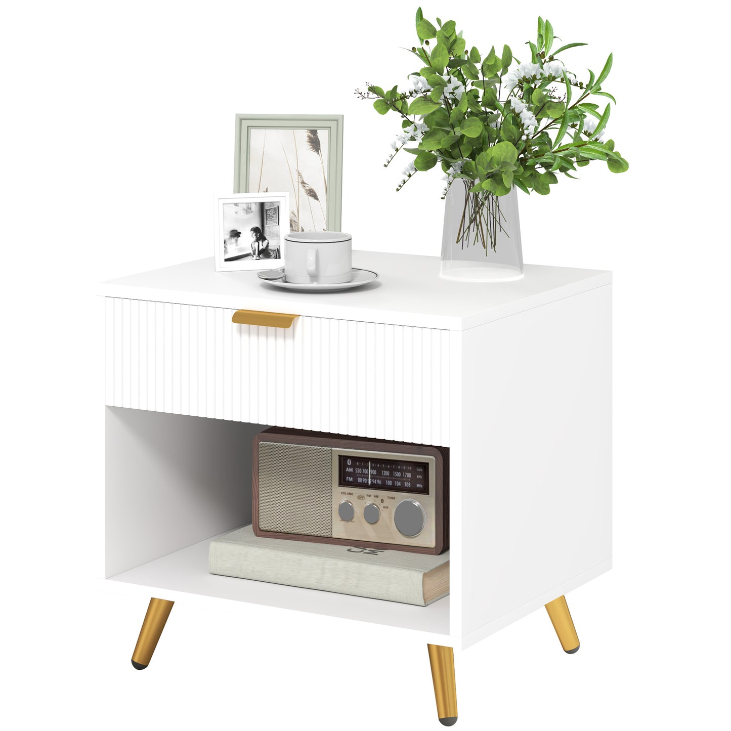 End Table with Drawer and Open Compartment for Bedroom