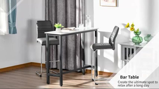 Adjustable Bar Table for Breakfast and Dining - White and Black with Footpads