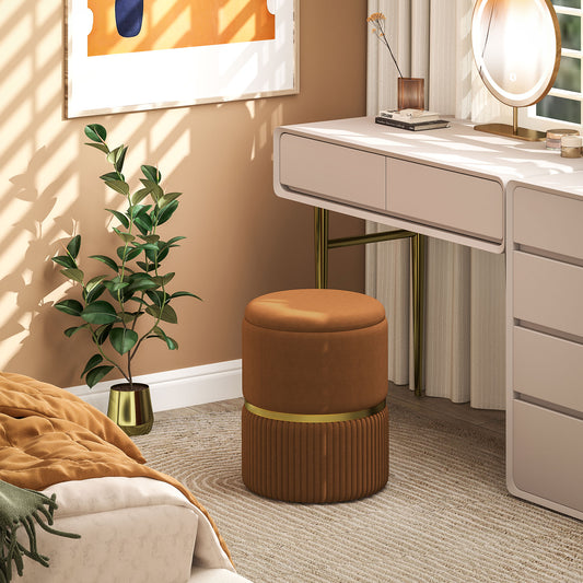Round Storage Foot Stool, Velvet-Feel Fabric Upholstered Pouffe