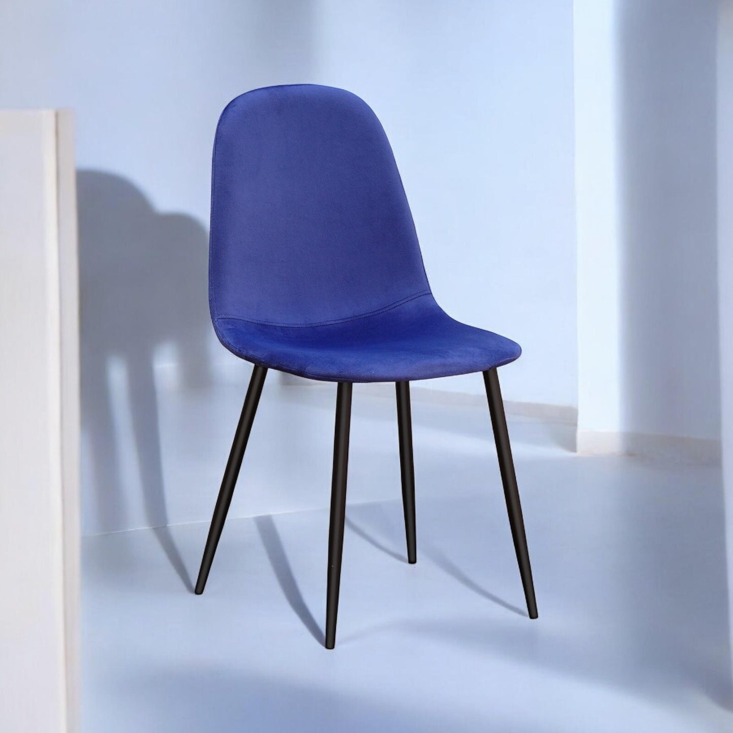 Blue Velvet Dining Chair Blue Padded Metal Legs for Kitchen Chair Home Decor