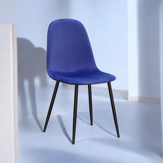 Blue Velvet Dining Chair Blue Padded Metal Legs for Kitchen Chair Home Decor