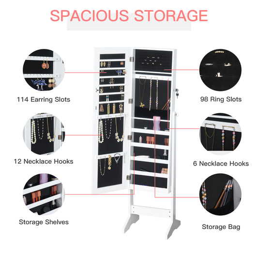 Lockable Jewellery Storage Cabinet Mirror Armoire Freestanding Adjustable White