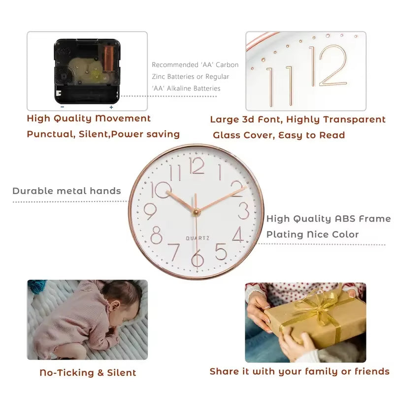 8 Inch Quartz Silent Wall Clock Decor