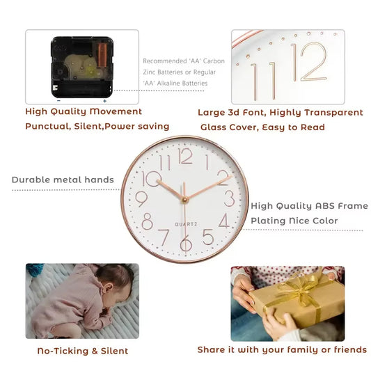 8 Inch Quartz Silent Wall Clock Decor