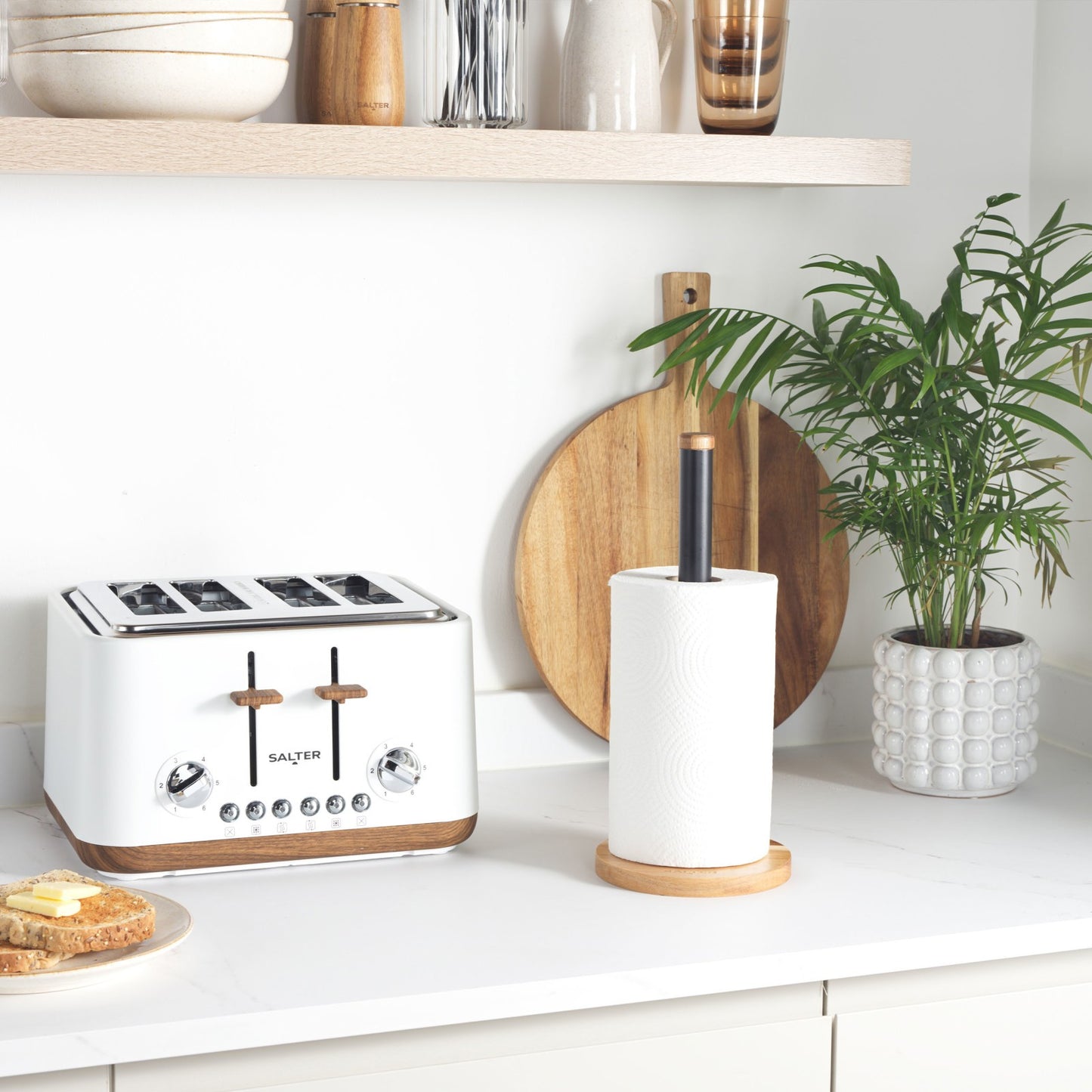 Salter Toronto Kitchen Roll Holder Freestanding Worktop Organiser Wooden/Black