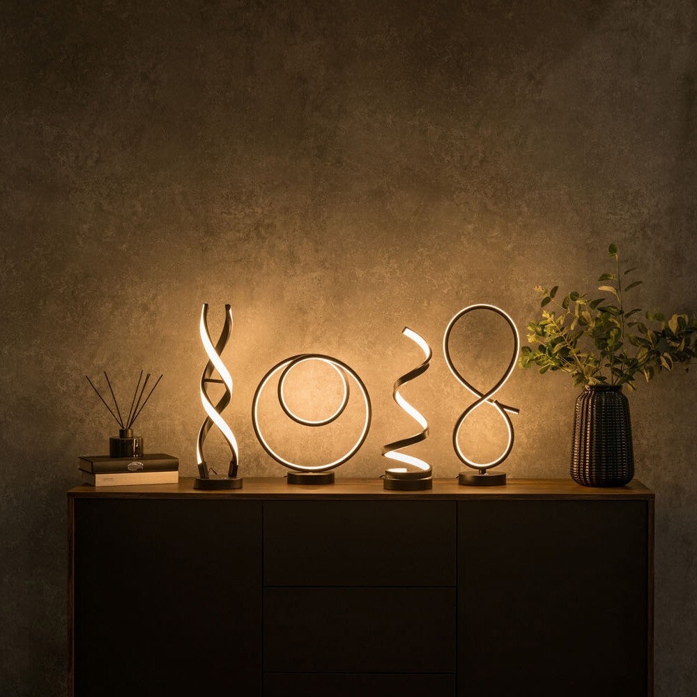 Touch Table Lamp Light Black Twist Integrated LED Living Room Bedside Lighting