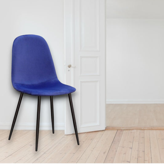 Blue Velvet Dining Chair Blue Padded Metal Legs for Kitchen Chair Home Decor