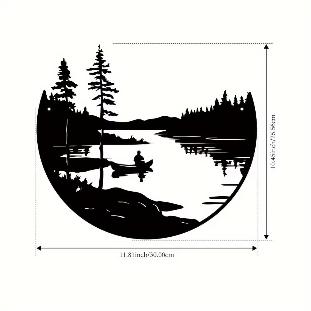 Round Metal Lake & Mountain Wall Art Decor