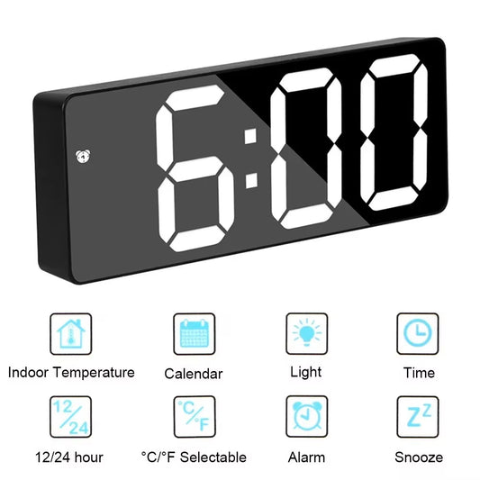 Smart LED Mirror Alarm Clock with Temperature