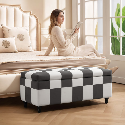 114 X 47 X 47Cm Velvet Storage Ottoman with Lid for Living Room Bedroom