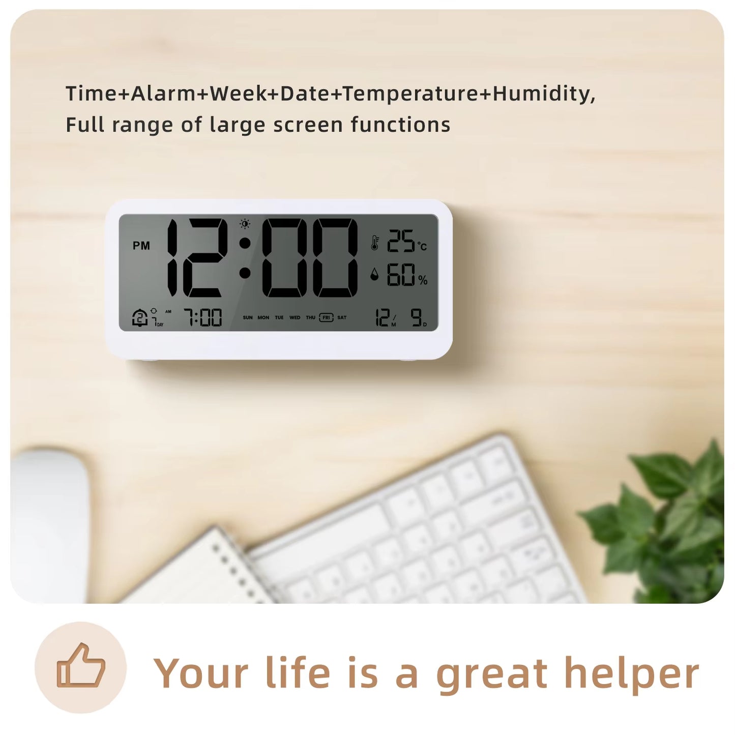 8001-EN LED Alarm Clock with Temp & Humidity