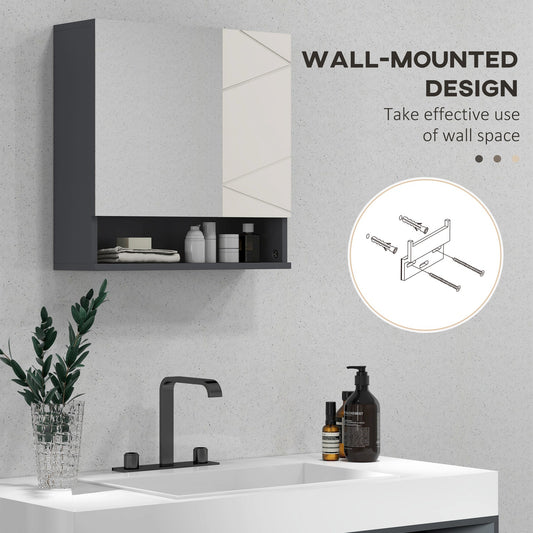 Kleankin Wall Mounted Bathroom Storage Cupboard W/ Mirror and Shelf, Light Grey
