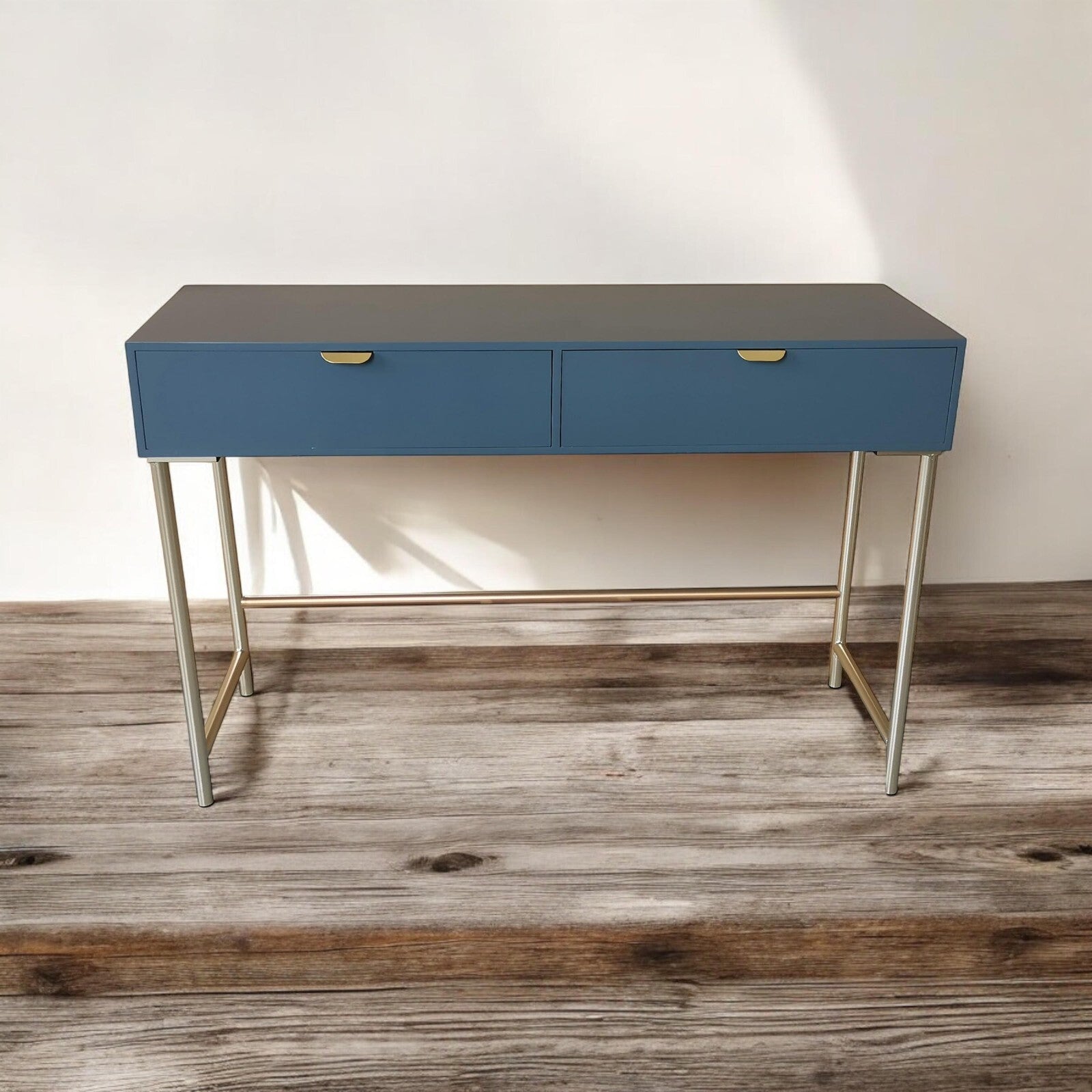 Blue 2 Drawer Console Table Shelf Hallway Side End Dressing Table Desk White