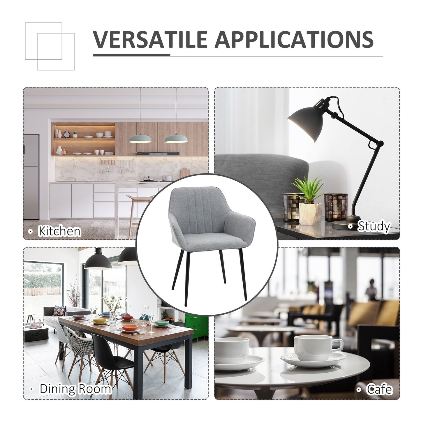 Dining Chairs Set of 2, Linen Fabric Accent Chairs Metal Legs, Light Grey