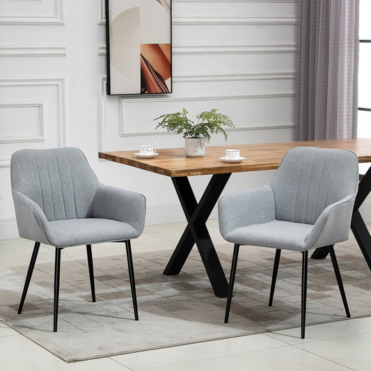 Dining Chairs Set of 2, Linen Fabric Accent Chairs Metal Legs, Light Grey