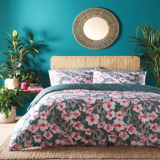 Duvet Set Jungle Leopard Cats Tropical Flower Quilt Cover Bedding CLEARANCE