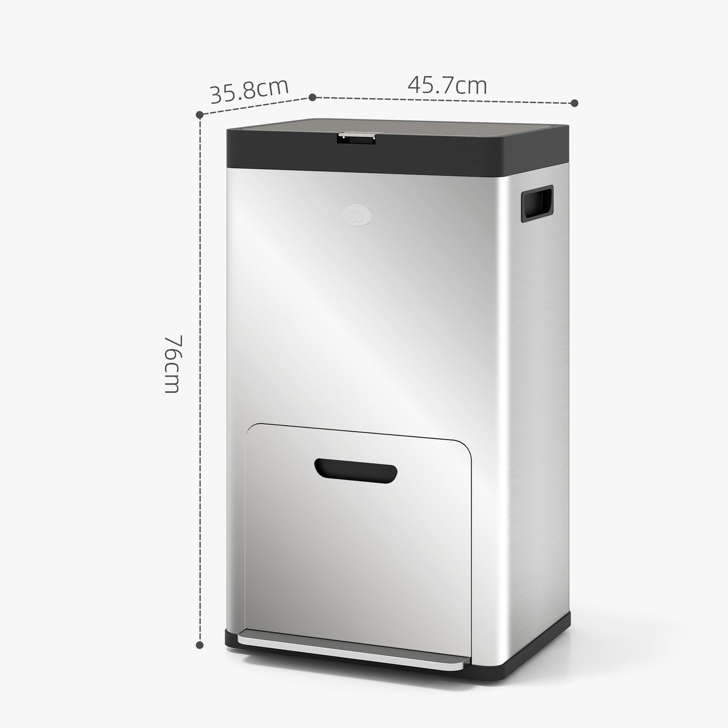 3 Compartment Kitchen Bin, Stainless Steel Pedal Bin for Recycling and Waste