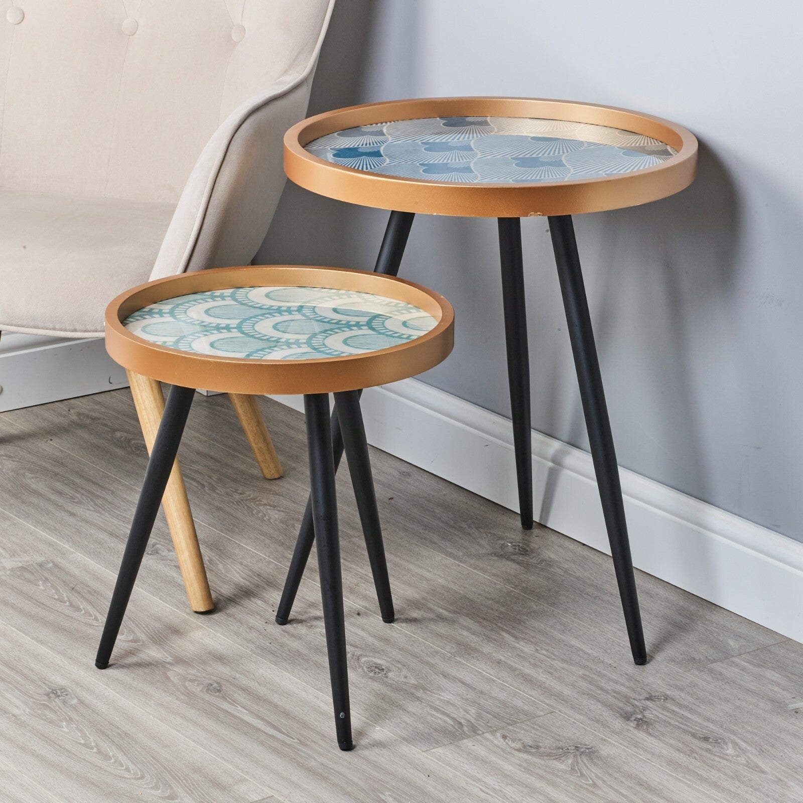 Round Side Coffee Table Set of 2 Metal Home Furniture Living Room Portable Decor