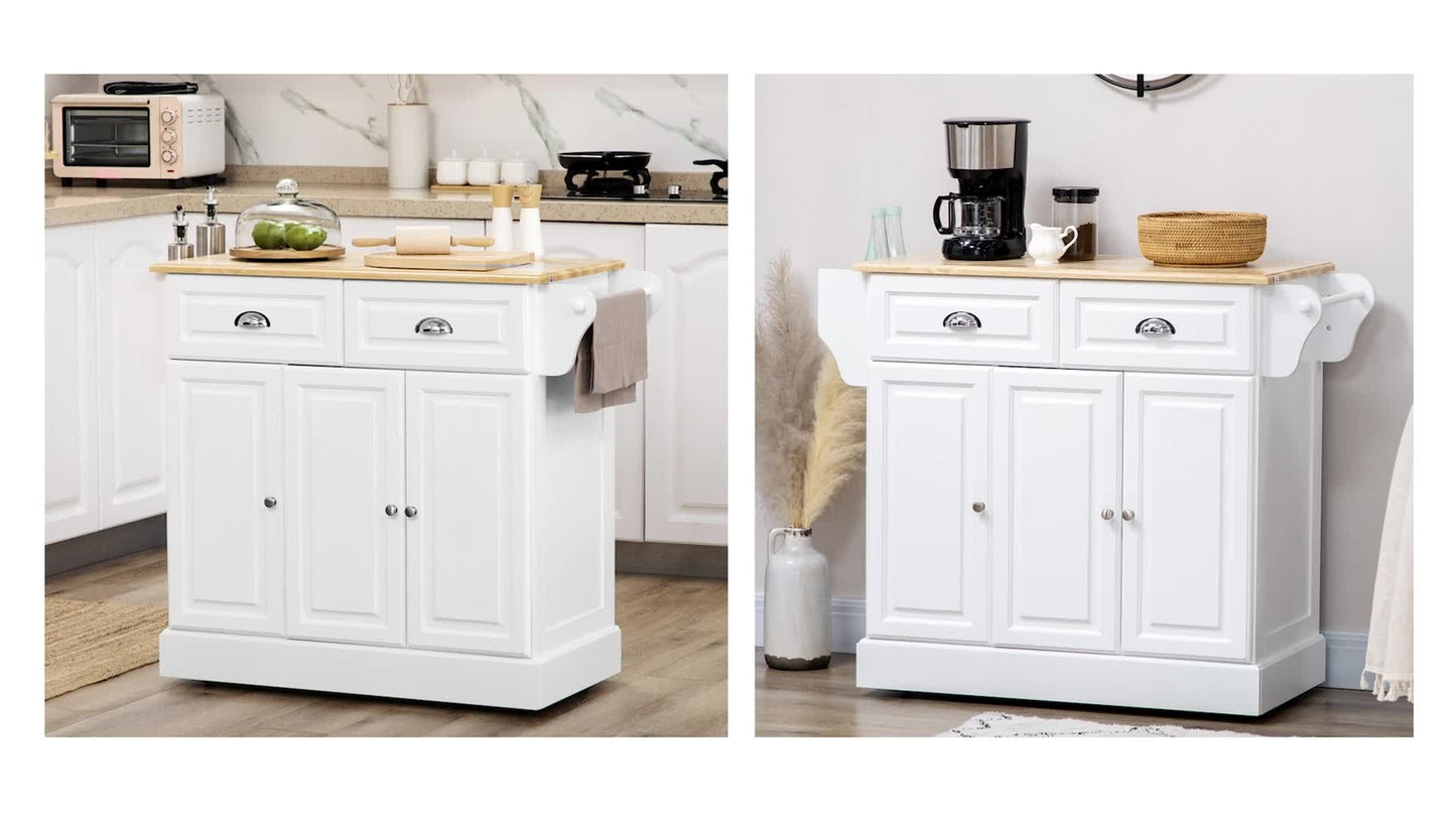 Kitchen Storage Trolley with Adjustable Shelf Rolling Kitchen Island White
