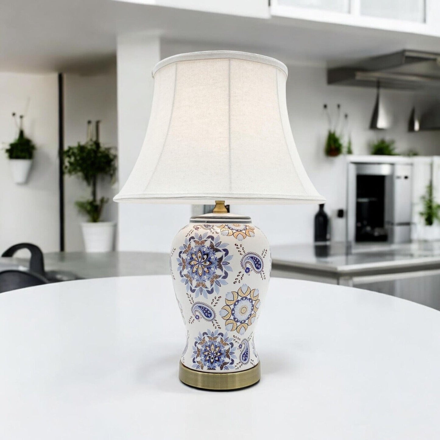 Floral Ceramic Table Lamp with Shade 64Cm Large & Oriental Pattern Design