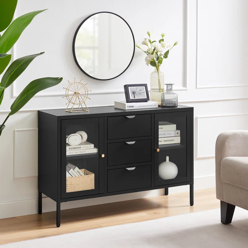 Niccolino Metal & Glass Long Sideboard or TV Cabinet - Sleek Modern Deco Design