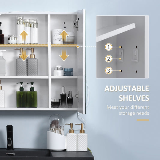 LED Illuminated Bathroom Mirror Cabinet with Lights, Touch Switch, Wall Mounted