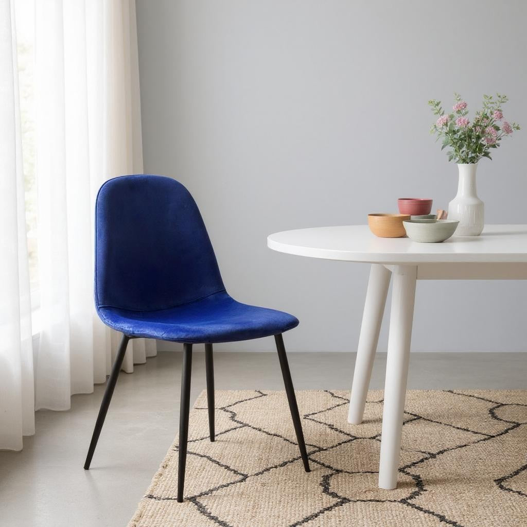Blue Velvet Dining Chair Blue Padded Metal Legs for Kitchen Chair Home Decor