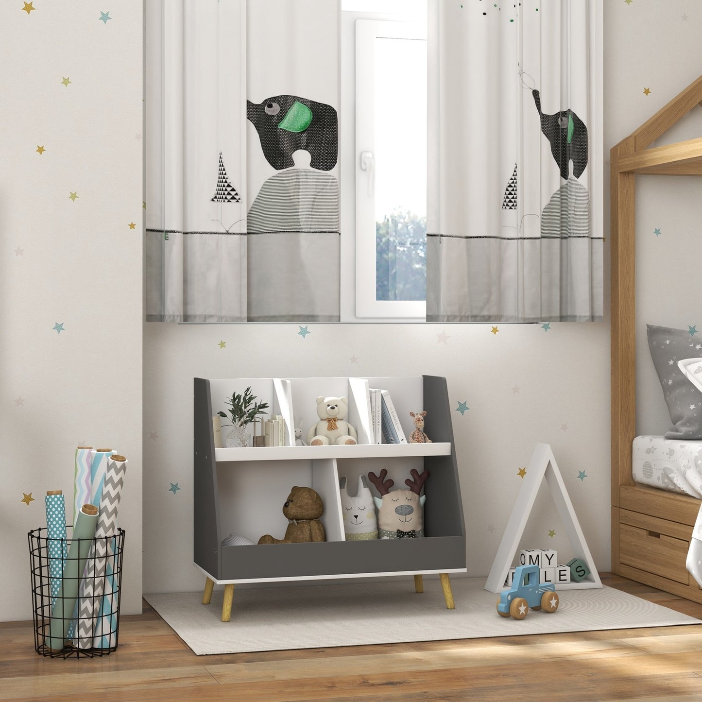 HOMCOM Kids Storage Shelf with 5 Compartments, Anti-Tip Device - Grey