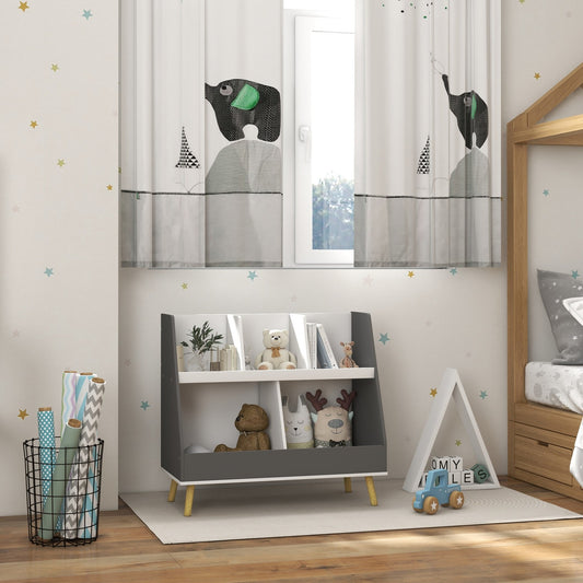 HOMCOM Kids Storage Shelf with 5 Compartments, Anti-Tip Device - Grey