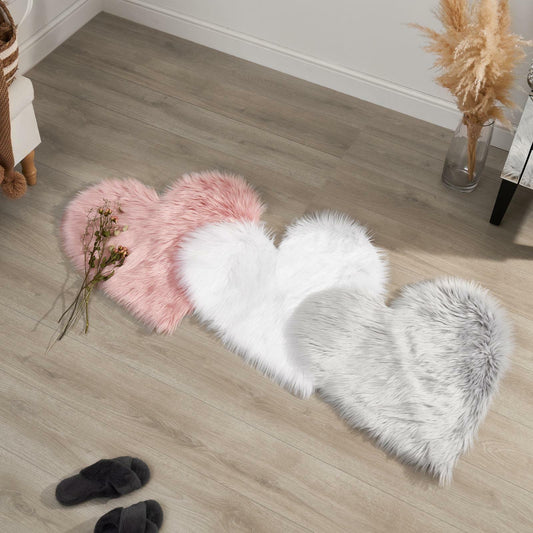 Sienna Heart Shaped Rug Faux Sheepskin Fur Fluffy Fleece Bedroom Home Carpet Mat