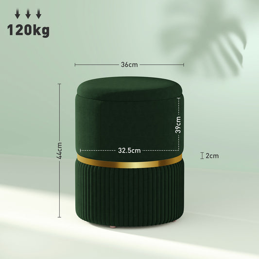 Round Storage Foot Stool, Velvet-Feel Fabric Upholstered Pouffe