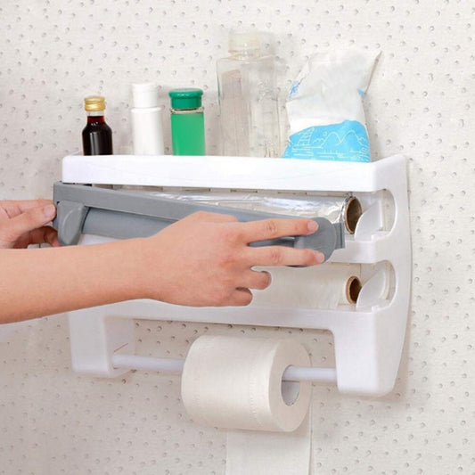 Wall-Mounted ABS Kitchen Roll Cling Film & Foil Dispenser with Cutter Grey