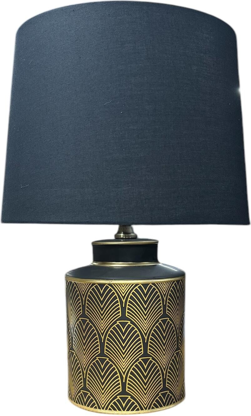 Black & Gold Modern Floral Ceramic Table Lamp Drum Shade Elegant Hall Light 50Cm