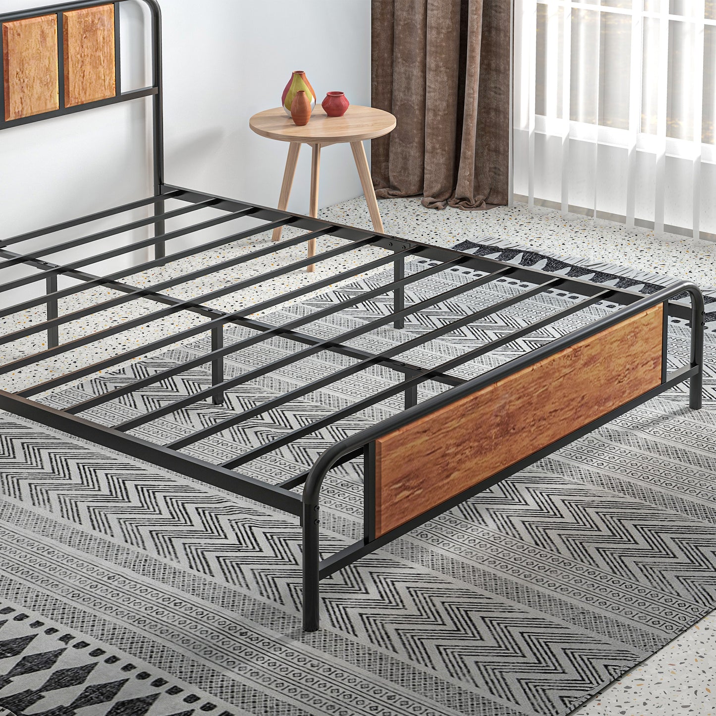 Bed Frame with Footboard and under Bed Storage Rustic Brown