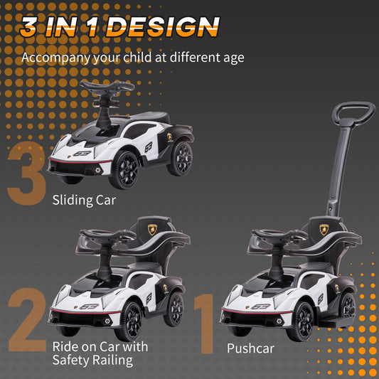 AIYAPLAY Lamborghini 2 in 1 Baby Ride on Push Car Toddler Push along Car, White