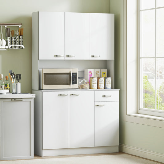 Kitchen Storage Cabinet with 6 Doors, Drawer, Adjustable Shelves