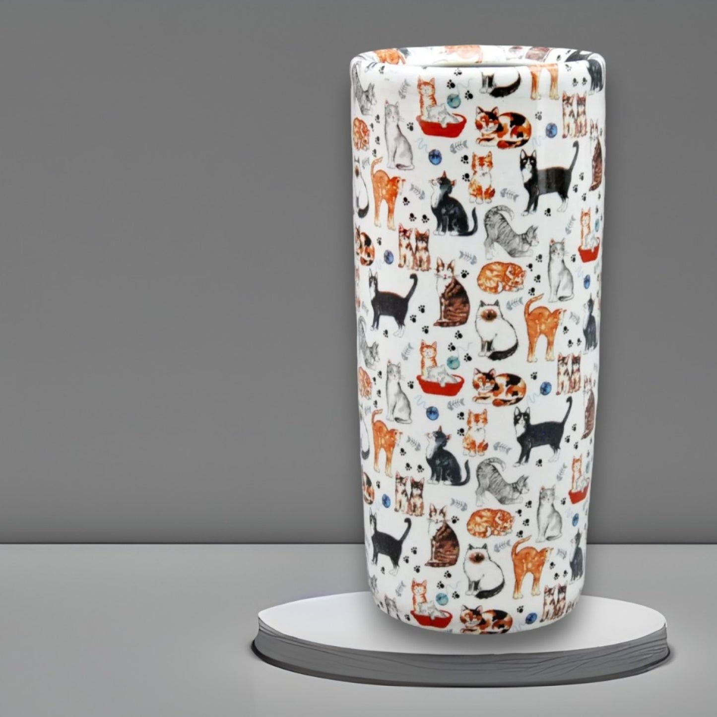 Classic Ceramic Colourful Cat Design Umbrella round Stand for Office, Home Decor