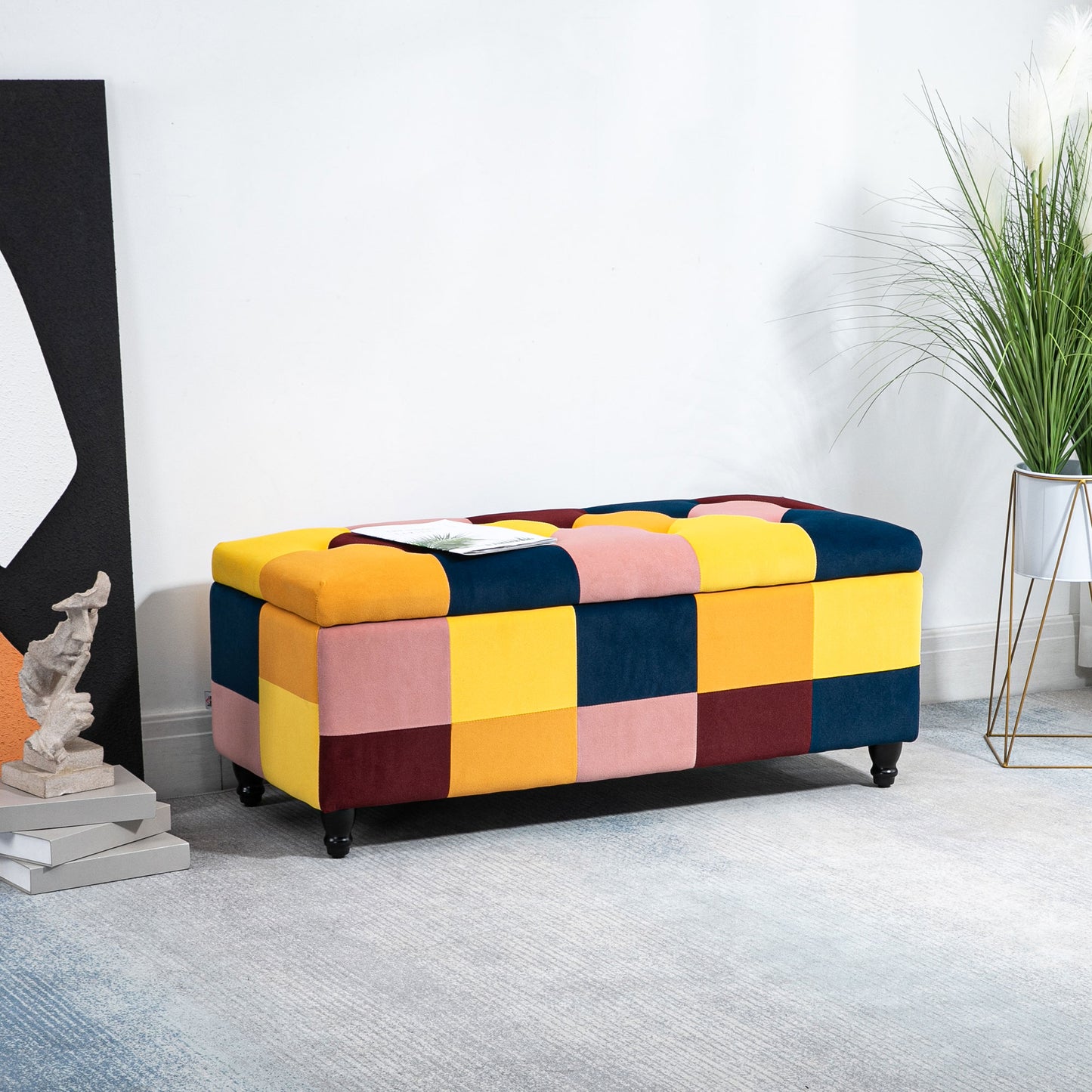 114 X 47 X 47Cm Velvet Storage Ottoman with Lid for Living Room Bedroom