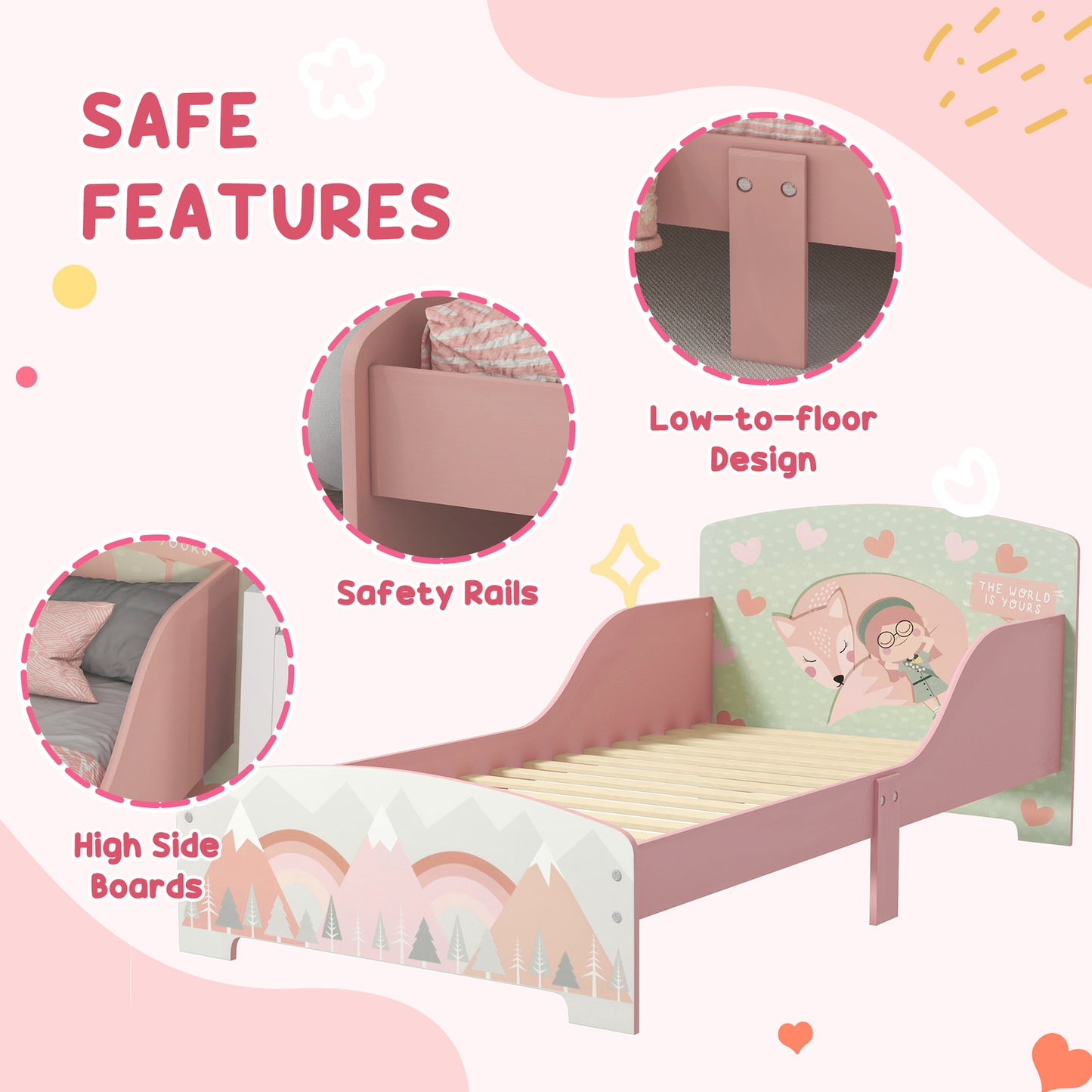 Cute Animal Design Toddler Bed Frame, Kids Dressing Table Set, Pink