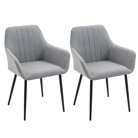 Dining Chairs Set of 2, Linen Fabric Accent Chairs Metal Legs, Light Grey