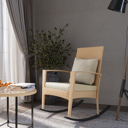 Mondeer PE Wicker Rocking Chair W/ Removable Cushion Wicker Rocking Armchair