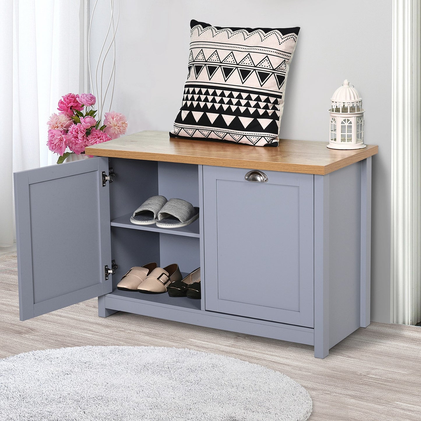 HOMCOM Shoe Cabinet 4Storage Units Wood Effect Top Entryway Livingroom Furniture