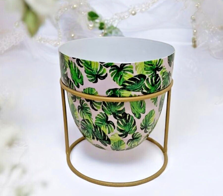 Metal Iron Green Flower Plant Pot Display on Stand Shelf Garden Indoor 13Cm Tall