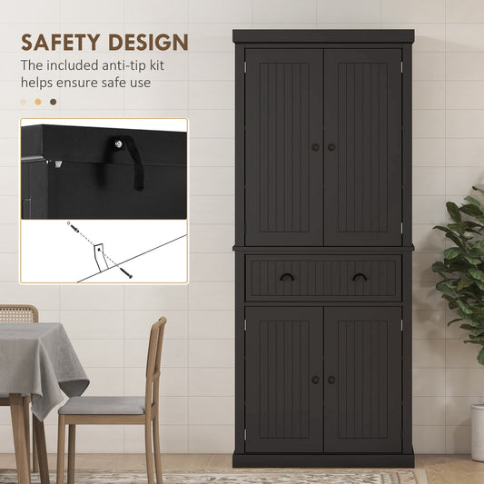 HOMCOM Freestanding Kitchen Storage Cabinet Drawers Cupboards Shelves Black