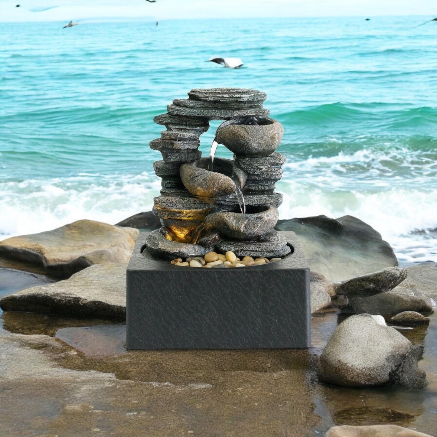 Water Fountain Feature Indoor Outdoor LED Fountain Waterfall Garden Decor