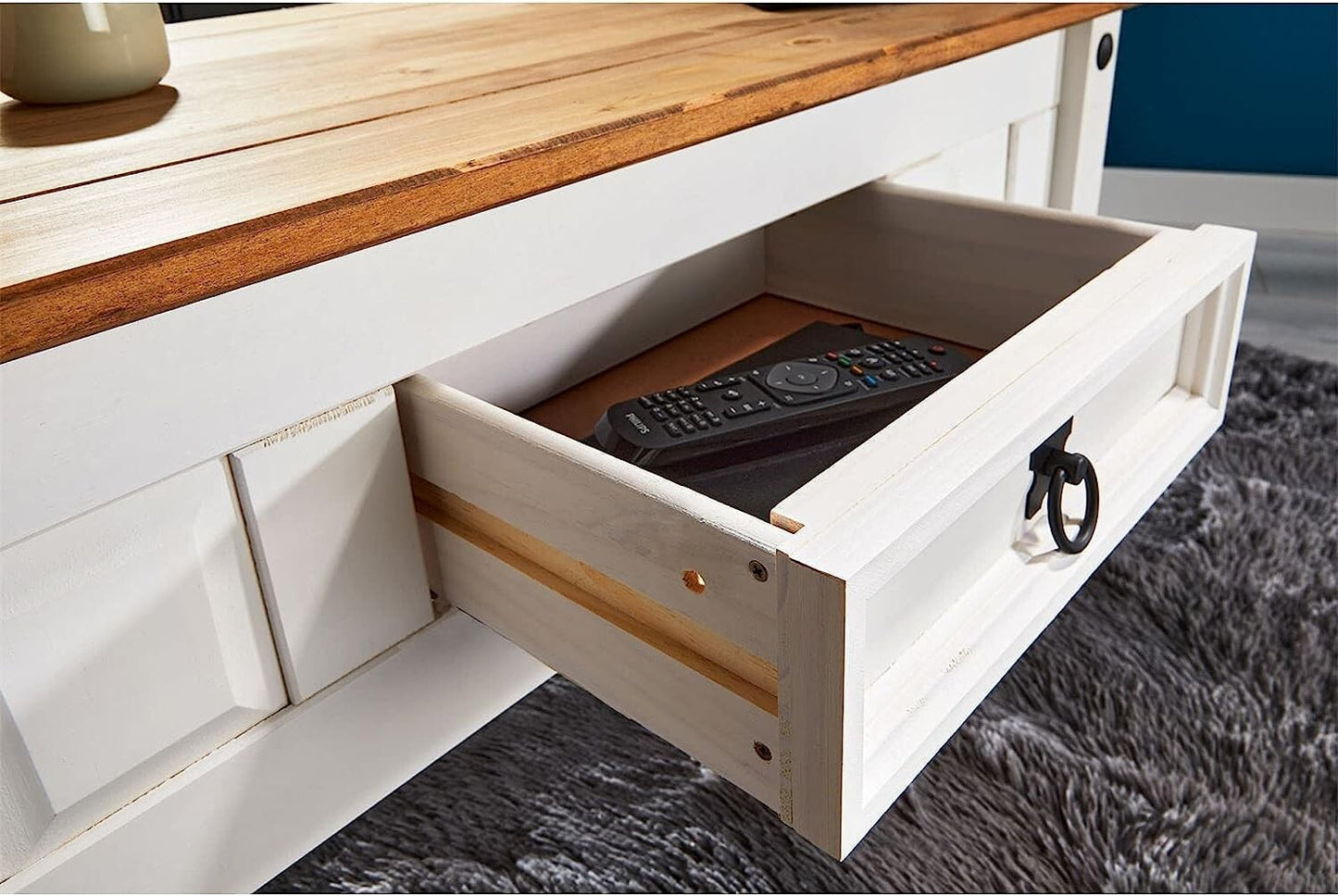 Corona White Coffee Table 1 Drawer Solid Wood Occasional Table Mexican Pine