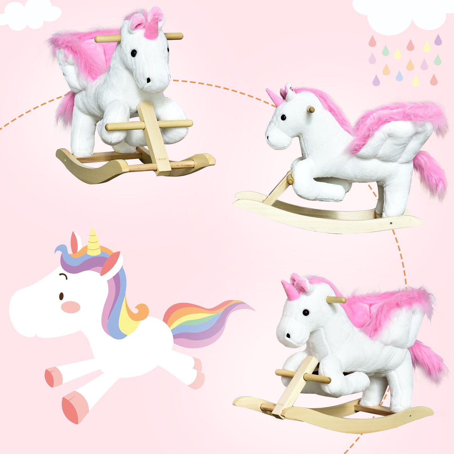 Kids Ride on Unicorn Baby Rocking Horse Rocker Chair Plush Toy with Music